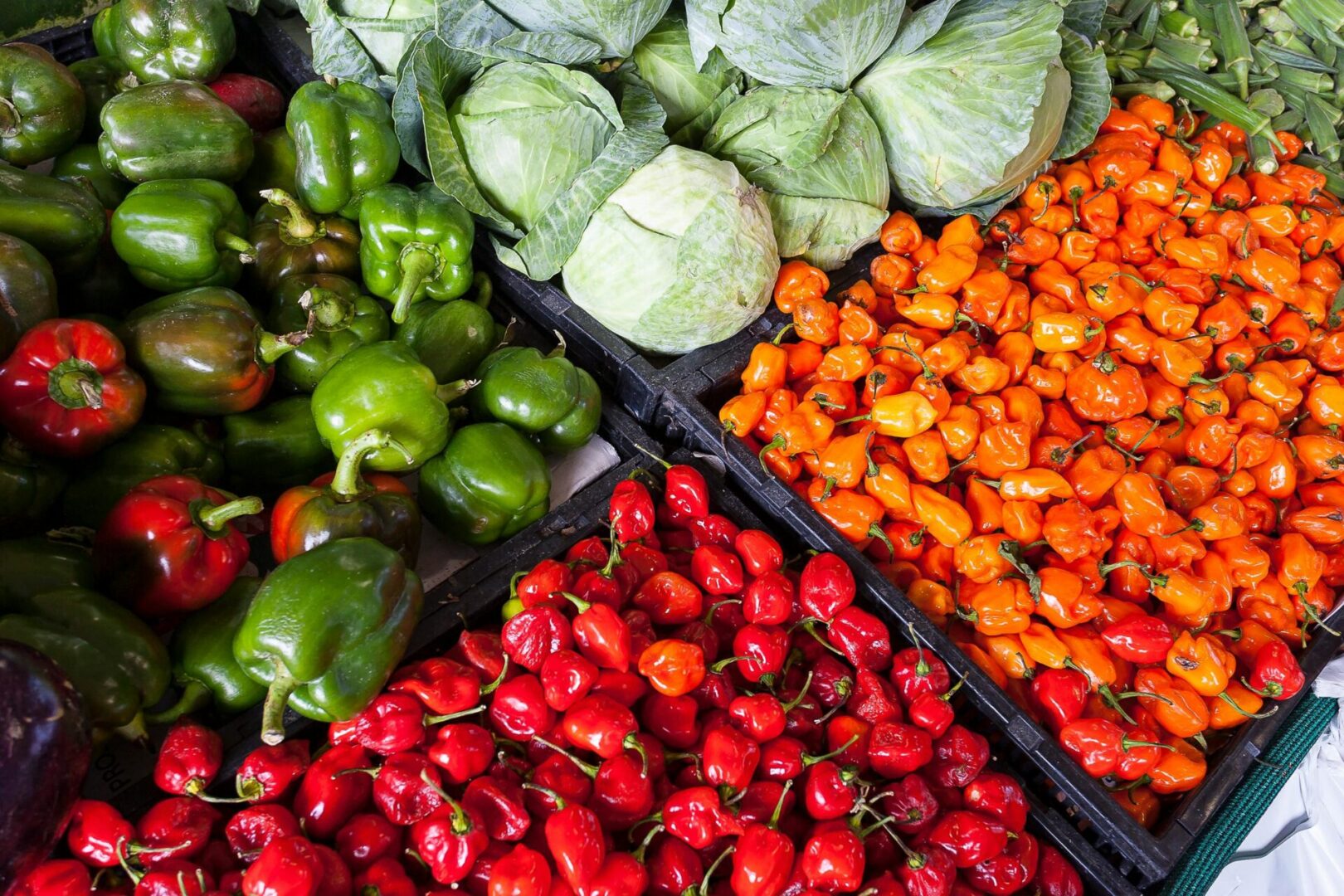 A variety of fruits and vegetables are displayed.